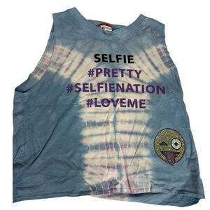 Butter Blue Tie-Dye rhinestone emoji Graphic Tank Top with Purple Text